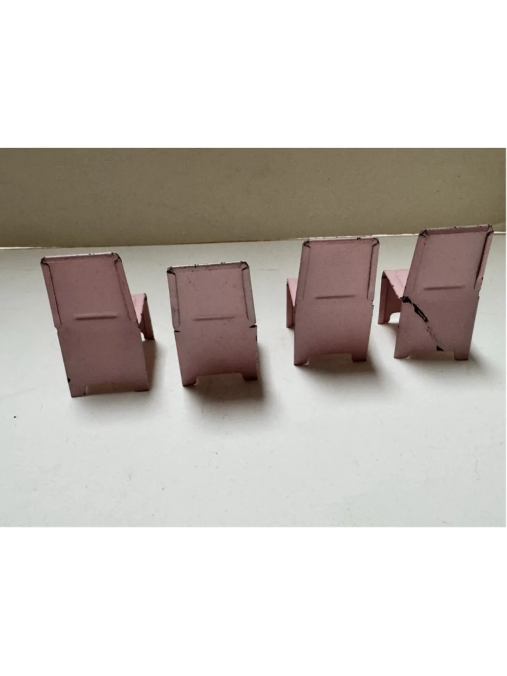Vintage MCM Tin Litho Dollhouse Miniatures Table w/ 4 Chairs Pink Japan